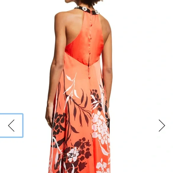 RICKIE FREEMAN FOR TERI JON Brdr Prt Halter Caftan Size 4 - Picture 2 of 7